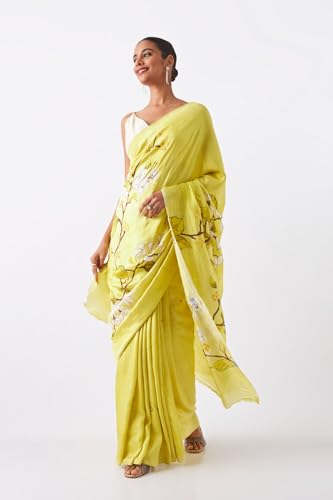 Taneira Women Light Green Silk Hand Painted Saree with Hand Embroidery Highlights Accentuating The Motifs (SHH07I00003-Light Green)