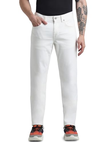 Jack & Jones Men Solid Cotton Blend Slim Fit Low Rise White Jeans