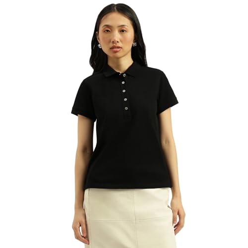 United Colors of Benetton Polo Neck Solid T-Shirt (Size: M)-25A3WG9E3173G100 Black
