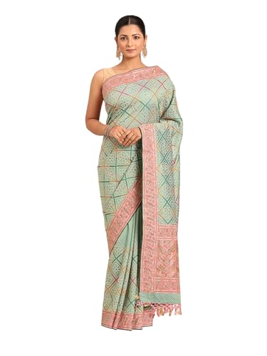 MOHEY Women's Art Silk Thread Work|Stone Work|Zari Saree (Sea Green)