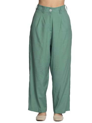 Zink London Women's Green Solid Straight Palazzo