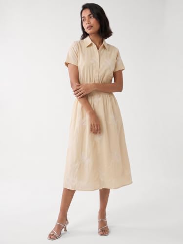 Max Women Embroidered Midi Dress (Beige_L)