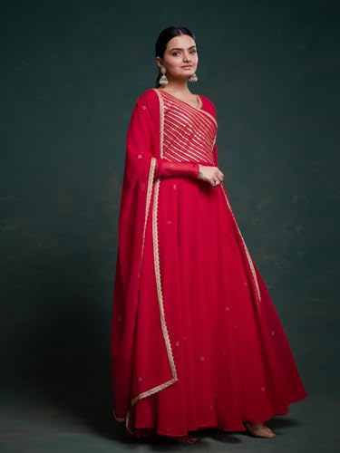 FUSIONIC Red Gota Patti Embellished Gown with Dupatta