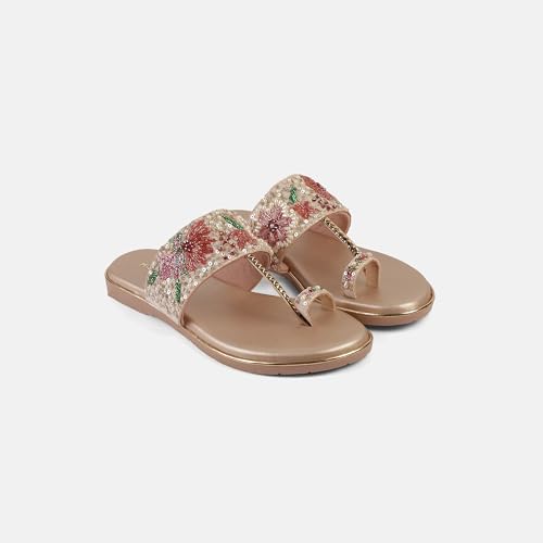 Mochi Women Antique Gold Chappals UK/4 EU/37(35-2374)