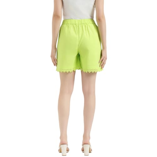 United Colors of Benetton Regular Fit Solid High Rise Shorts (Size: M) - 26P4WVNSH309IWL1 Green