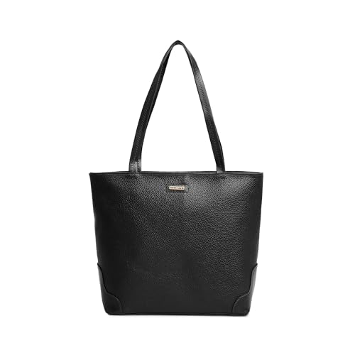 Fastrack Stylish Textured Tote Bag for Women | Trendy Casual Bag for Ladies, Women, Girls | Everyday College Bag Made of High-Quality Faux Leather (Black)