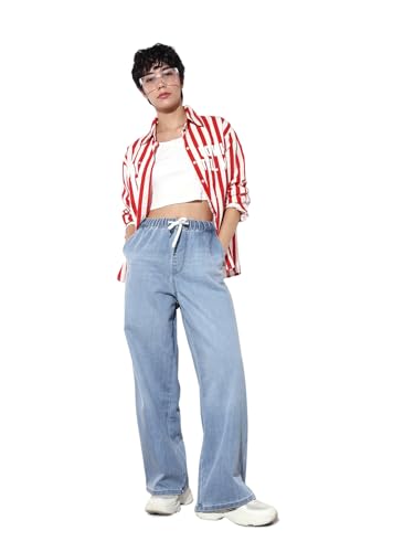 ONLY Women's Loose Fit High Rise Blue Jeans