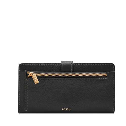 Fossil Women's Wallet, Harwell LiteHide™ Leather Tab Bifold Wallet for Women, Medium Black