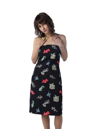ONLY Women Graphic Print Fit and Flare Navy Blue Dress