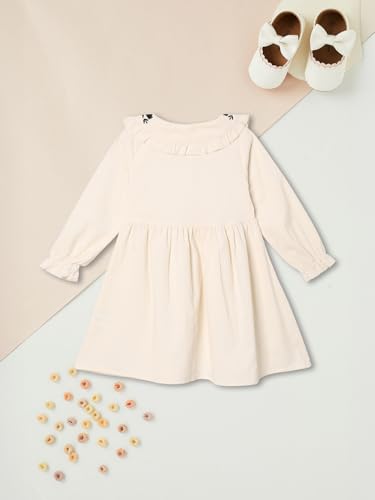 Max Girls Solid Woven Dress (Ivory_3-4 Y)