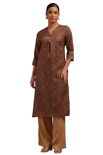 Soch Women's Rayon Botanical Regular Fit Kurta (CWA5KU61559_Earth