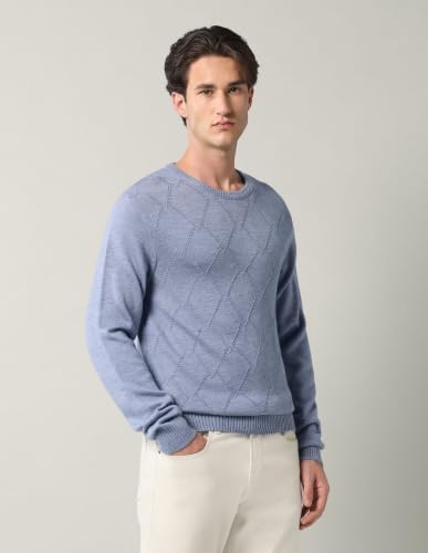 Arvind Geometric Patterned Regular Fit Sweater Blue