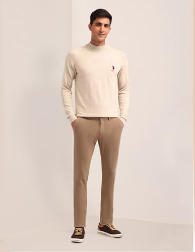 U.S. POLO ASSN. Mens Beige Heathered Mock NeckLong SleeveCasual Cotton Regular Fit Sweater (USSWE2247_Beige_3XL)