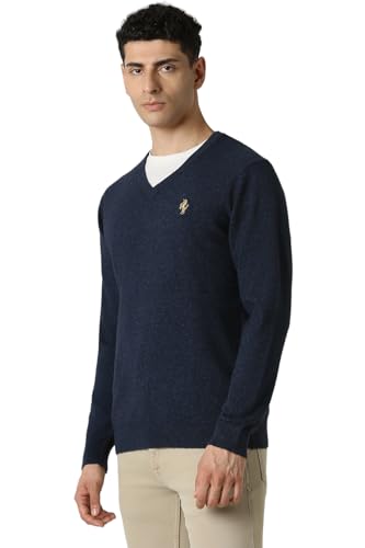 Van Heusen Men Navy Textured V Neck Sweater