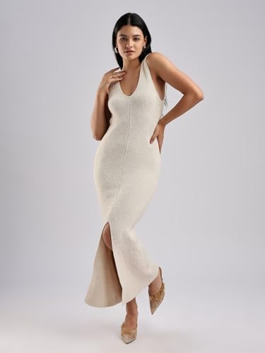 Calvin Klein Jeans Women's Polyester A-Line Ankle Length Casual Dress (47B363G100_Summer Sand