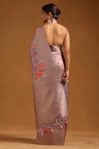 Soch Womens Lavender Dola Silk Floral Zari Woven Saree