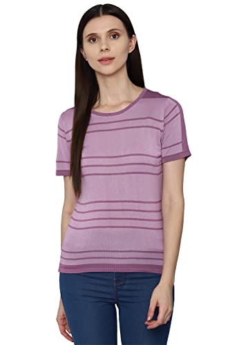 Allen Solly Women's Striped Fitted T-Shirt (AHFTCRGFA76571_Purple M)