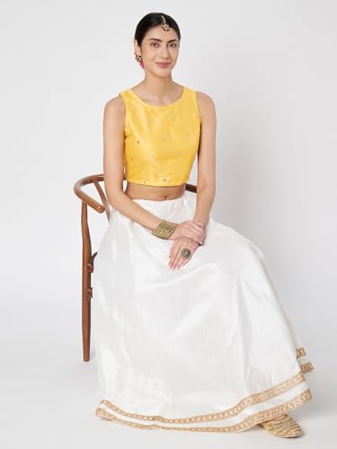 studio rasa Women Net Sequin Embroidered Readymade Blouse for Wedding Festive (TPWC425BL20XL_Yellow_X-Large)