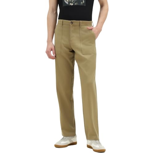 United Colors of Benetton Straight Fit Mid Rise Solid Trousers (Size : 30) - 26P4CTWB1061I901 Khaki