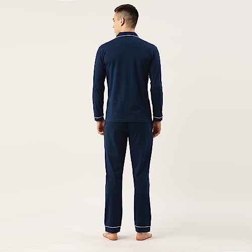 NITE FLITE Picasso Blue Mens Cotton Nightwear Full Sleeve | Top and Pyjama Set (Navy Blue, XXL)