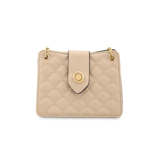 Chic Studded Quilted Sling Bag for Women | Crossbody with Zipper & Magnetic Button Closure, Metallic-Detail Strap & Utility Pocket | Stylish Everyday Shoulder Bag for College & Casual Outings