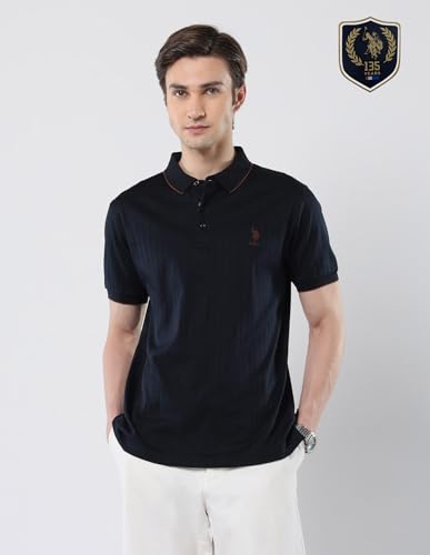 U.S. POLO ASSN. Men's Textured Cotton 135 Anniversary Polo Shirt Blue