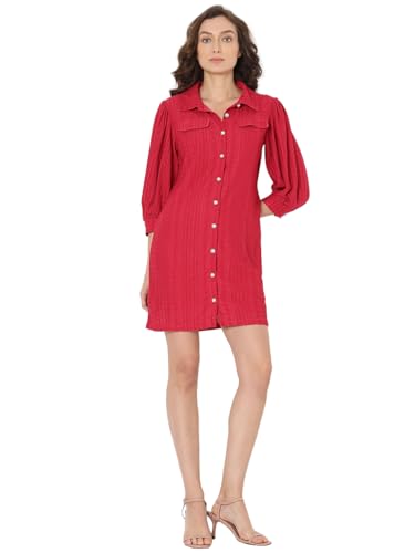 VERO MODA Women Self-Design Red Polyester Above Knee Length Shift Dress