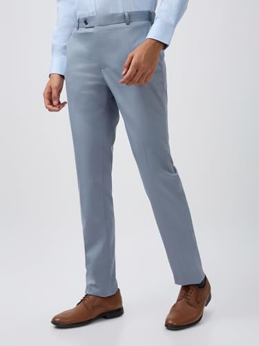 Raymond Men Slim Fit Solid Pattern Poly Viscose Blend Flat Front Formal Trouser Blue