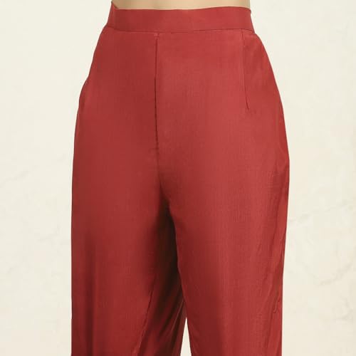 Biba Women Red Chanderi Unstitched Suit Set_Free Size