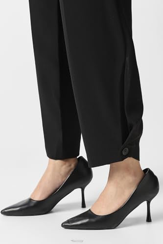 Women Black Solid Casual Trousers