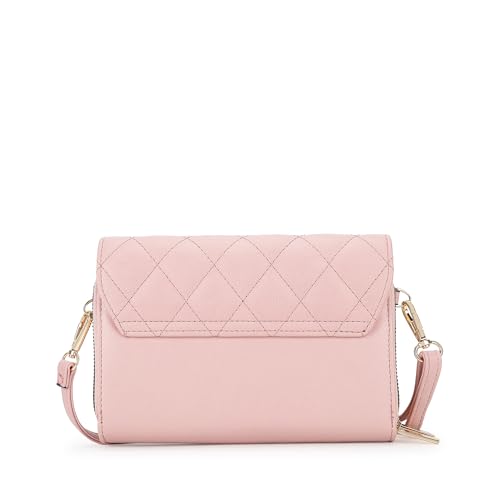 Fastrack Quilted Envelope Clutch For Women, Girls and Ladies | with Dual Zip Compartments & Detachable Sling Straps | Ladies Purse Handbag | Clutch For Casual Carry, Pink