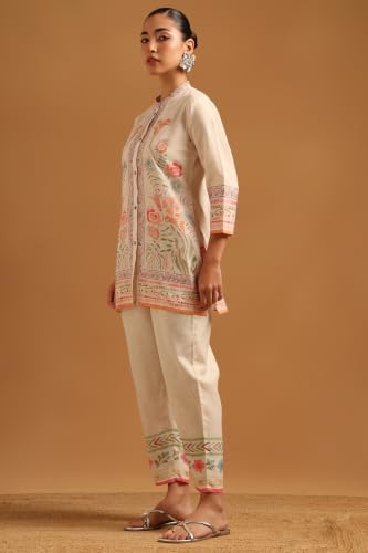 Soch Womens Off White Cotton Blend Printed Botanical Co-Ords Set