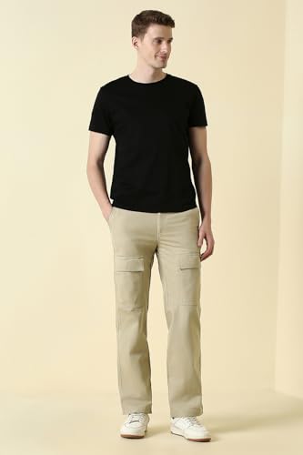 Men Beige Solid Casual Trousers