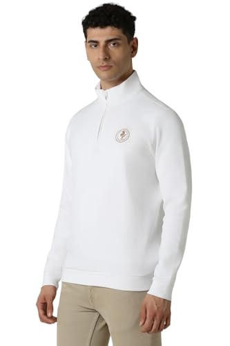 Van Heusen Men White Solid Stylized Neck Sweatshirt