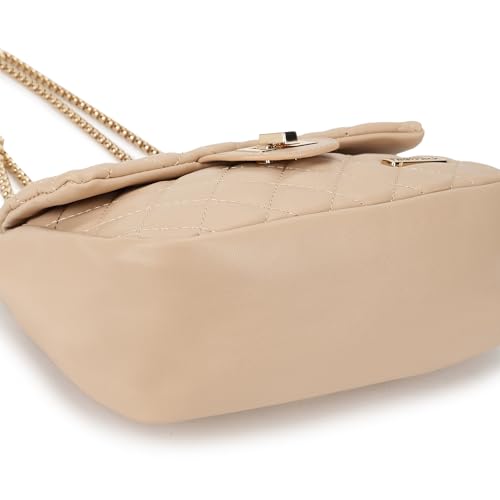 Fastrack Nude PU Structured Quilted Sling Bag for Women | Polished Quilted Chic Exterior | Chain Crossbody