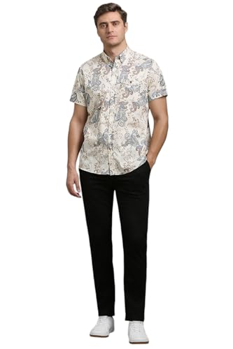 Louis Philippe Men Beige Print Half Sleeves Casual Shirt