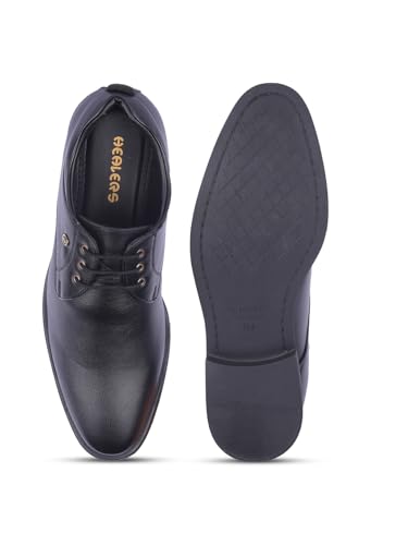 Liberty Healers SAGAR-16 Formal Lacing Derby Shoes for Men with TPR Sole | PU Outsole-Suitable for Office Work | Comfortable & Lightweight | Cushioned Footbed | Durable & Trendy Design (Black-45 EU)