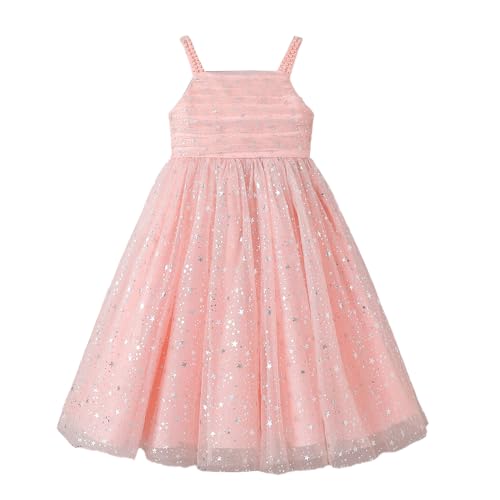 Hopscotch Girls Pink Sleeveless Beaded Strap Party Dress for Age (6-8 Years)