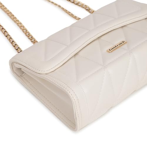 Fastrack Women’s White Sling Bag | Quilted Faux Leather | Adjustable Strap with Metal Detail & Flap Closure
