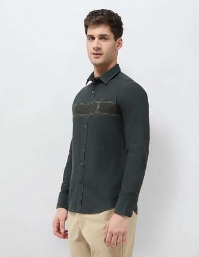 U.S.Polo ASSN. Men's Striped Tailored Fit Shirt (USSHT2908_Olive
