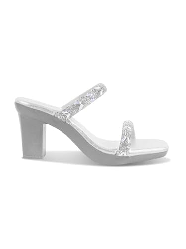 SVYA Comfortable Heel Sandals for Women and Girl. (Silver, UK Footwear Size System, Adult, Women, Numeric, Medium, 6)