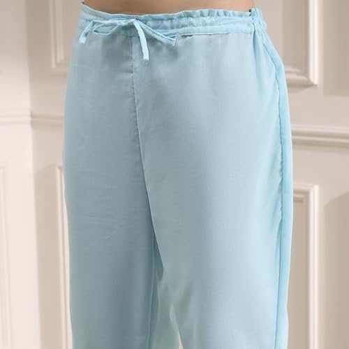 Biba Women Turquoise Chanderi Handloom Unstitched Suit Set FREE SIZE