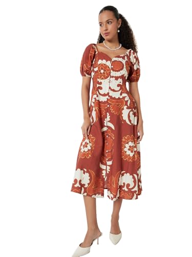 Max Women Printed Midi Dress (Red_XL)