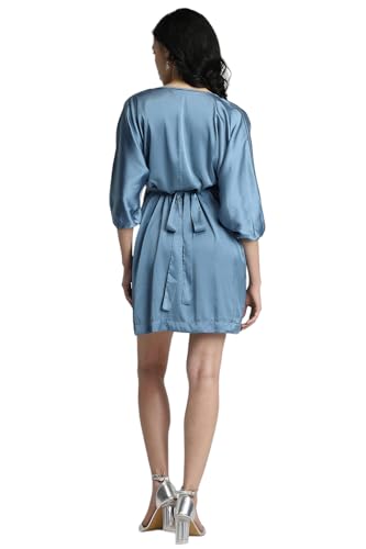 Forever 21 Women's Polyester Blend Fit and Flare Mini Cocktail Dress (FWA23PDRF0083_Blue