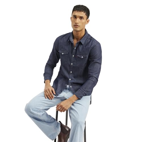Levi's Men's Solid Slim Fit Shirt Blue