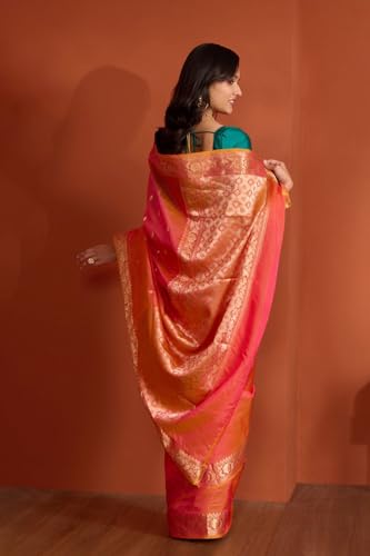 Taneira Women Pink Silk Viscose Banaras Cutwork Saree with Unstitched Blouse Piece (SAPH01AA9884-Pink)