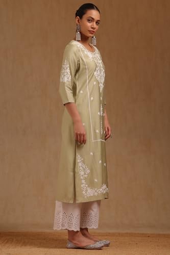 Soch Womens Sap Green Gadwal Embroidered Kurta with ThreadWork
