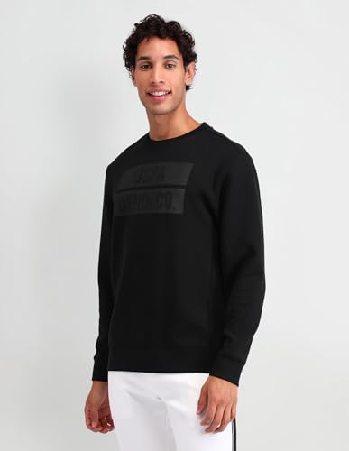 U.S. Polo Assn. Denim Co. Men's Black Logo Crew Neck Long Sleeve Casual Cotton Regular Fit Sweatshirt (UDSWS0490_Black_S)