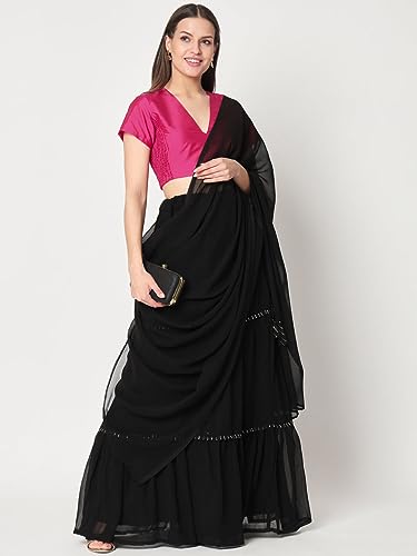 studio rasa Women's Silk Blend Short Sleeve Stretchable Fitted Blouse for Wedding Party Festive Ethnic (Tpwc42318M_Pink_Medium)