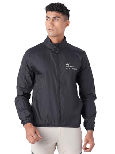 Wildcraft Men Sierra Solid Nylon Blend Collored Casual Wind Breaker Jacket, Full Sleeve - Regular fit, Black, XXXL